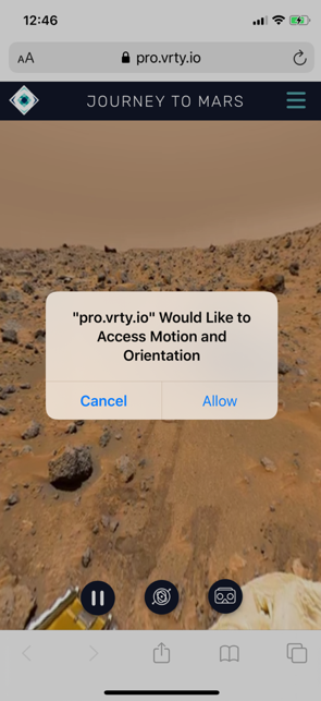 Note for Apple users, a request will pop up to allow access to Motion and Orientation – Click Allow.